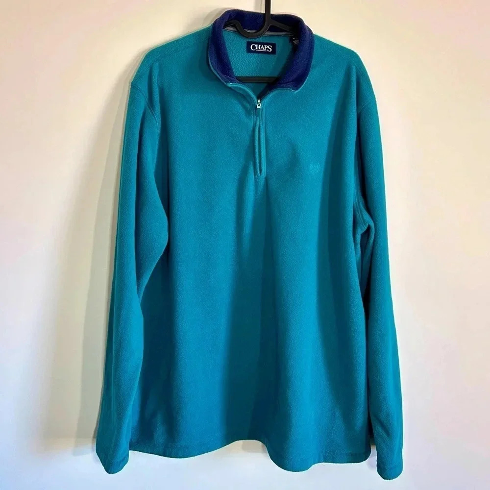 Mens Chaps Teal Blue Quarter Zip Sweater  Size XL